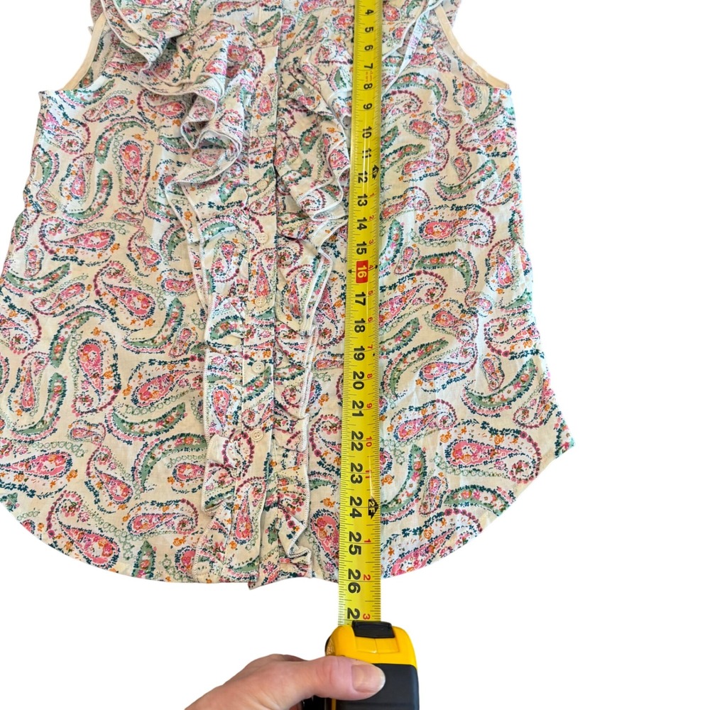 The Shirt Rochelle Behrens Sleeveless Paisley Ruffle Blouse Women Size S